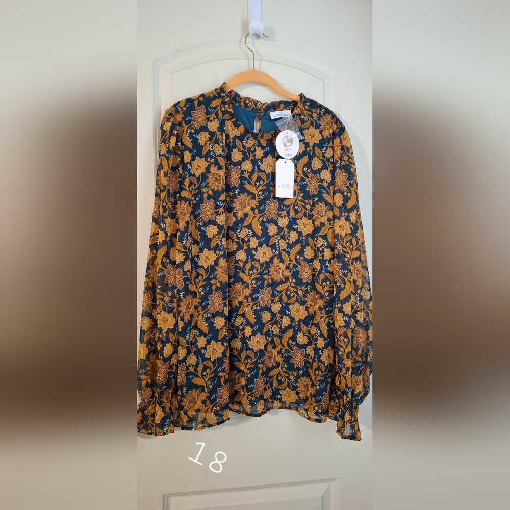 Nwt emily wonder floral long sleeve sz 3X formal party office wear bussines boho